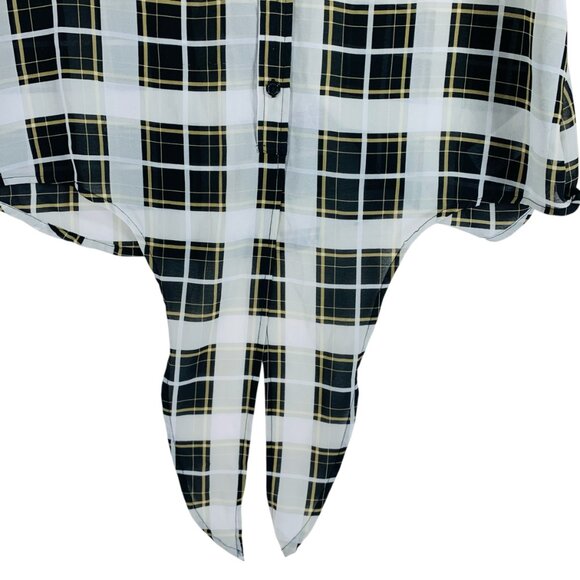 Michael Kors sheer plaid print light weight button down blouse long sl top sz xl - Picture 12 of 16